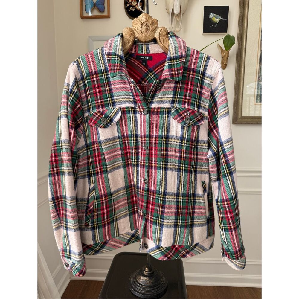 Torrid Red Ivory Plaid Trucker Jacket 100% Cotton 3 3X